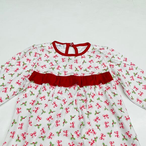 NWT Magnolia Baby 12M Chloe's Classic Ruffle Dress in Holly & Bows - Picture 3 of 4